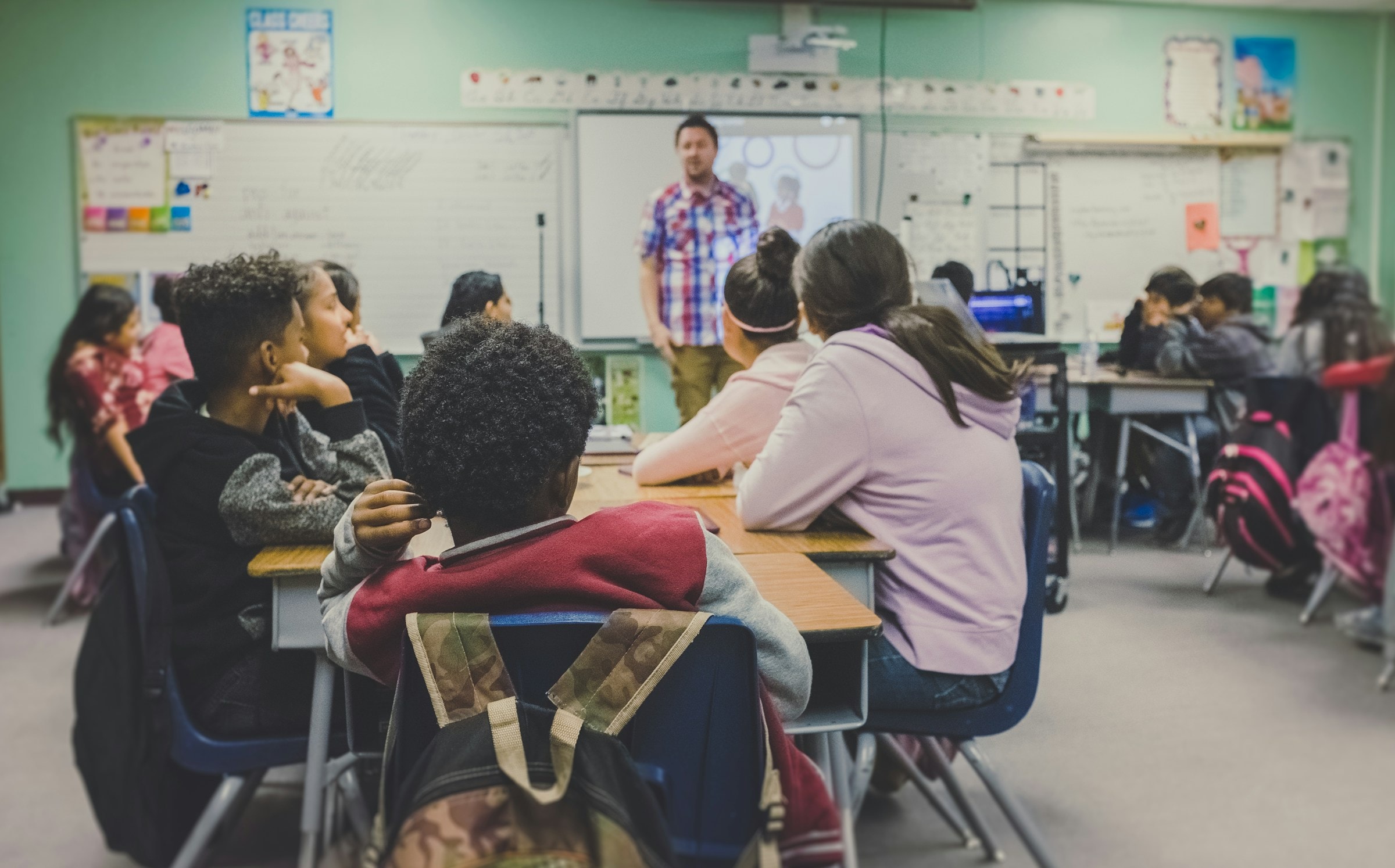 Students learning together in a modern classroom